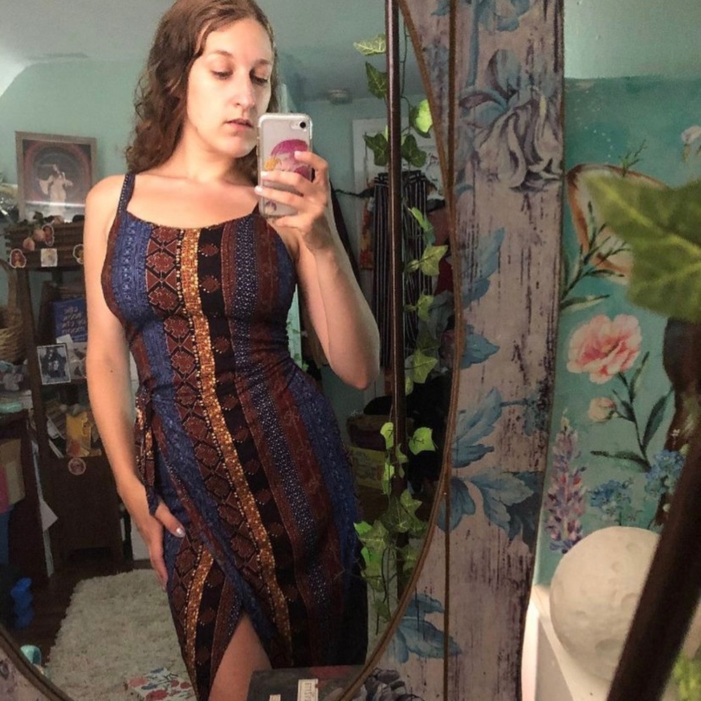 Gorgeous Printed patchwork stripe wrap dress ~ boho hippie - Picture 8 of 8